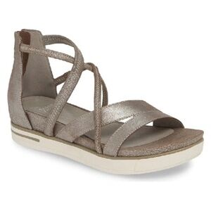 NEW EILEEN FISHER Skip Sport Metallic Leather Platform Sandals In Mica Suede 7